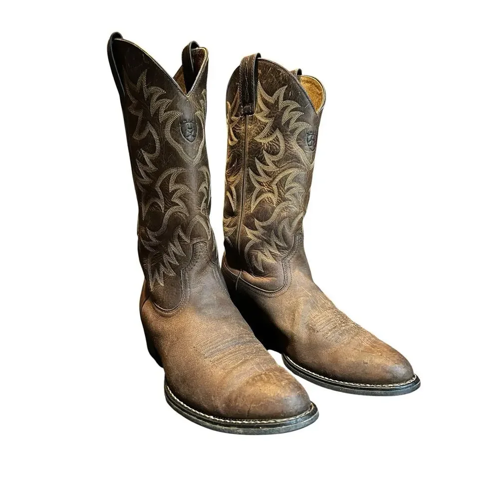 Men’s Ariat 34725 Size 11D Heritage‎ R Toe Western Brown Leather Boots 15” Tall